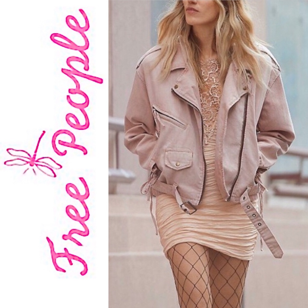 NWOT Free People Blush Pink Moto Jacket